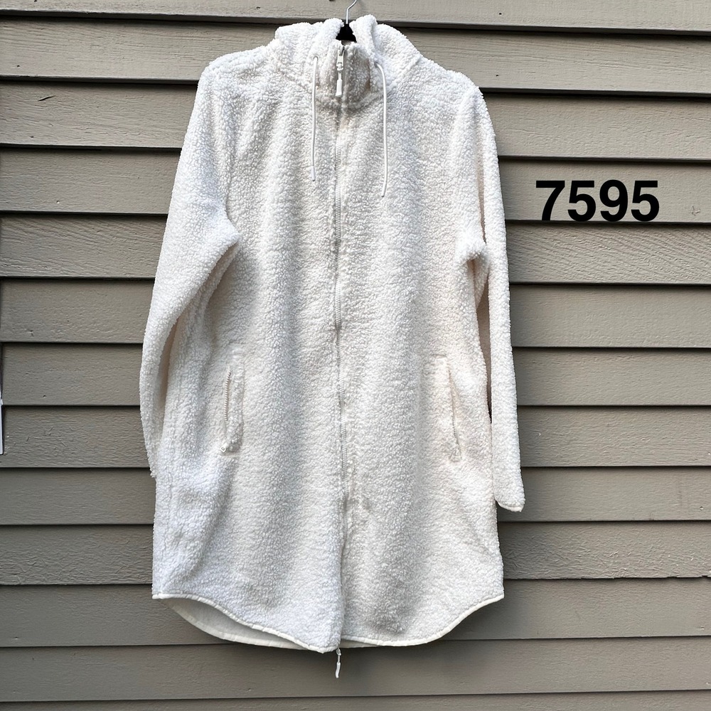 Aspen Womens White Sherpa Fleece Longline Full Zip Jacket XL NWT High Neck Parka
